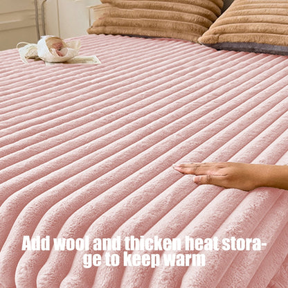 Velvet Fleece Fitted Sheet Bed Sheet, Plain Thermal Warm Soft Bedding, Flannel Fitted Sheet, Super Soft Warm Velvet Plush Bed Sheets, Winter Imitation Fleece Bed Sheet, Milk Fleece Bed Cover White