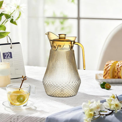 Acrylic Pitcher, Clear Plastic Water Pitchers with Lid and Spout, Iced Tea Pitcher Beverage Containers for Fridge, Juice, Sangria, Lemonade, Shatter-proof, BPA-Free Yellow