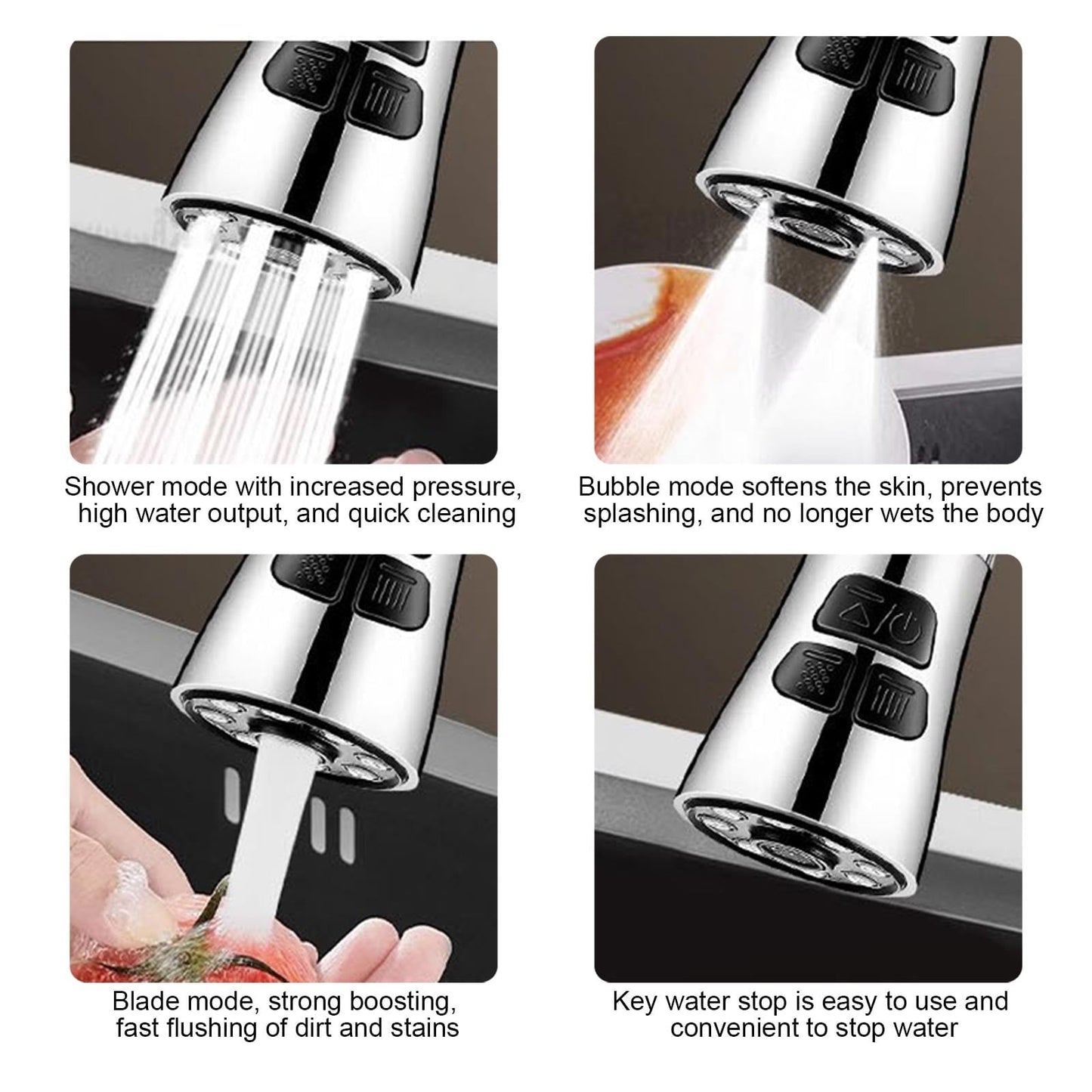 Sink Water Filter Faucet, 360 Rotating Faucet Filter, 3 Mode Sprayer, Extender Purifier, Remove Heavy Metal Hard Water, for Home Toilets Kitchen Bathroom Gray