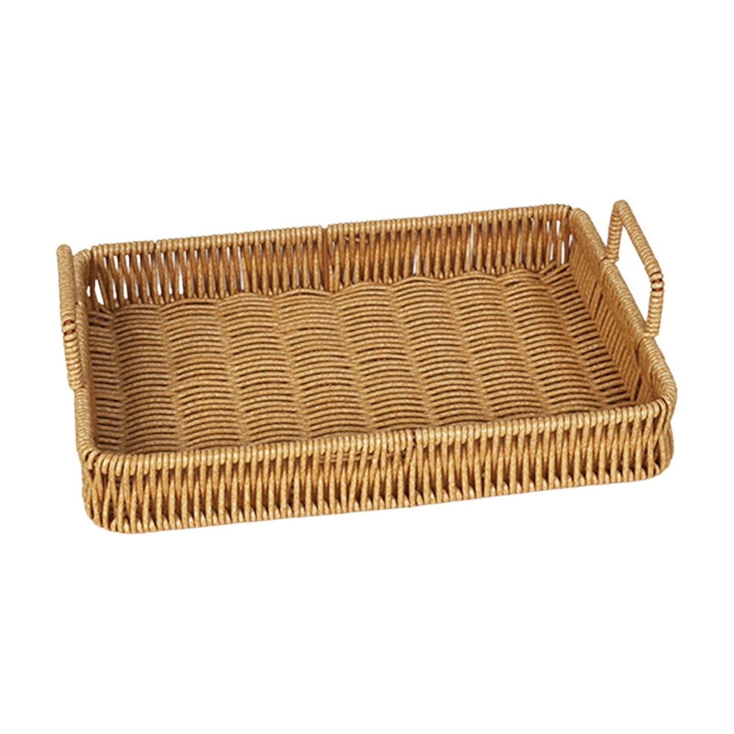 Woven Serving Tray with Handles, Handmade Poly Wicker Tray for Storage Breakfast, Drinks, Fruits, Rectangular Basket Organizer Platters, for Coffee Table Centerpiece Decor Brown,S
