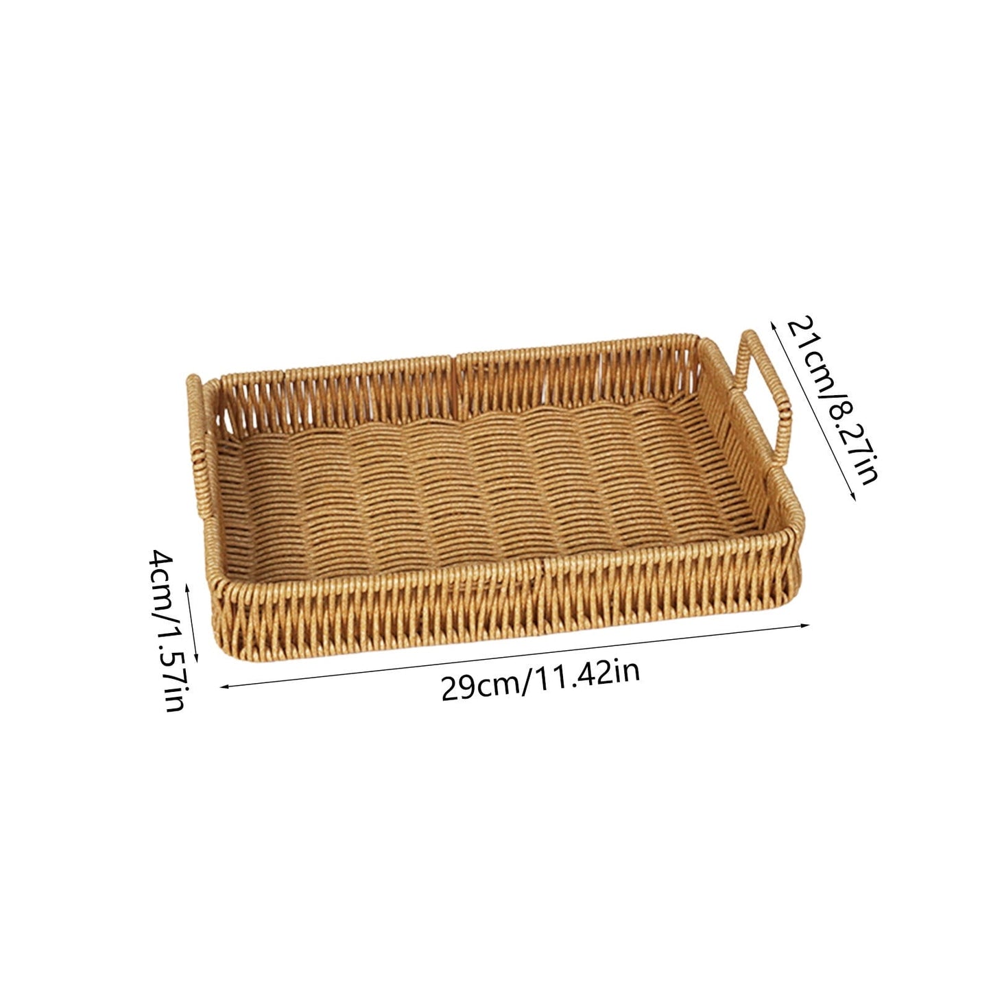 Woven Serving Tray with Handles, Handmade Poly Wicker Tray for Storage Breakfast, Drinks, Fruits, Rectangular Basket Organizer Platters, for Coffee Table Centerpiece Decor Brown,S