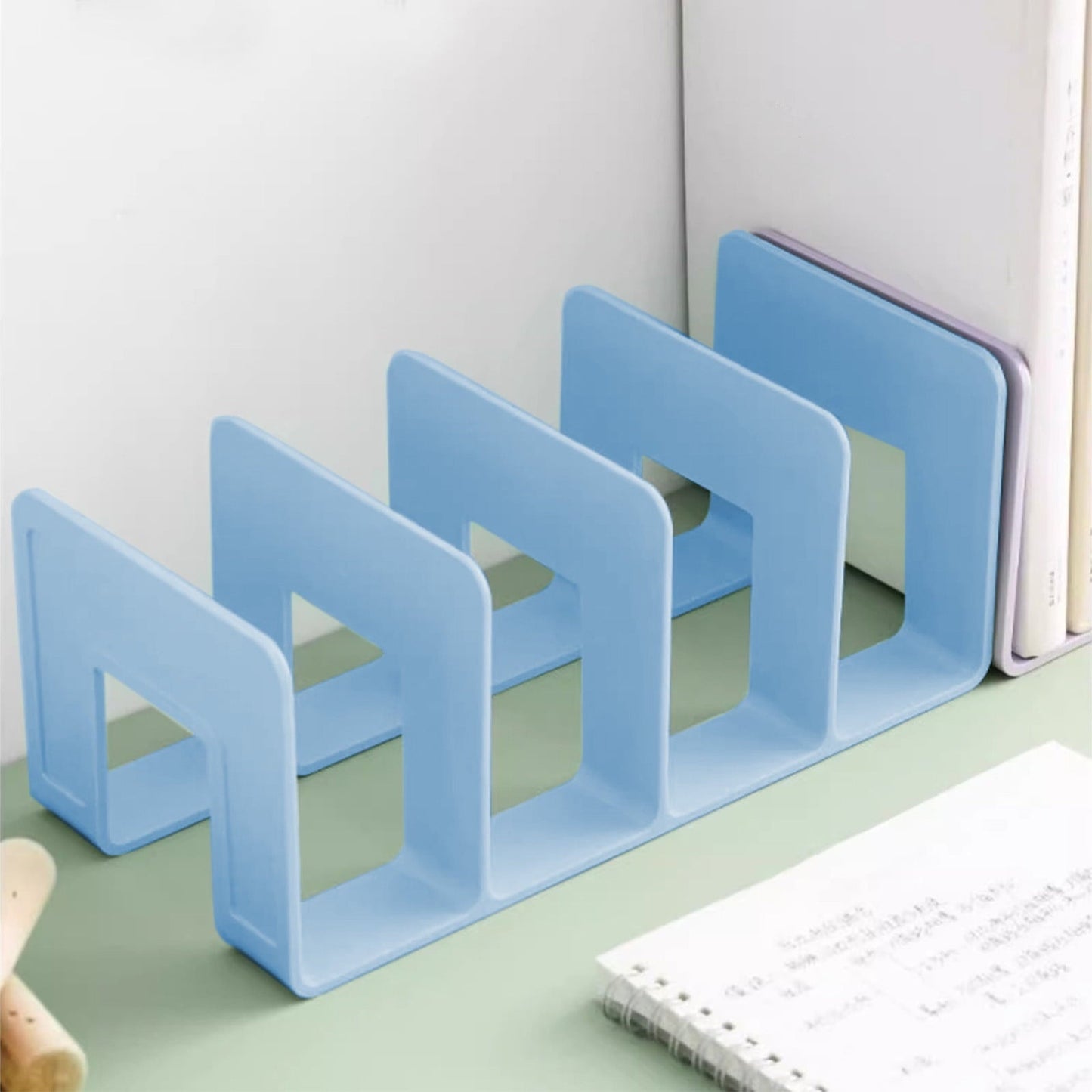 Acrylic Desk File Sorter, 4 Compartments Desktop File Organizer, Closet Organizer, Bookshelf Divider for Home Office Table Blue