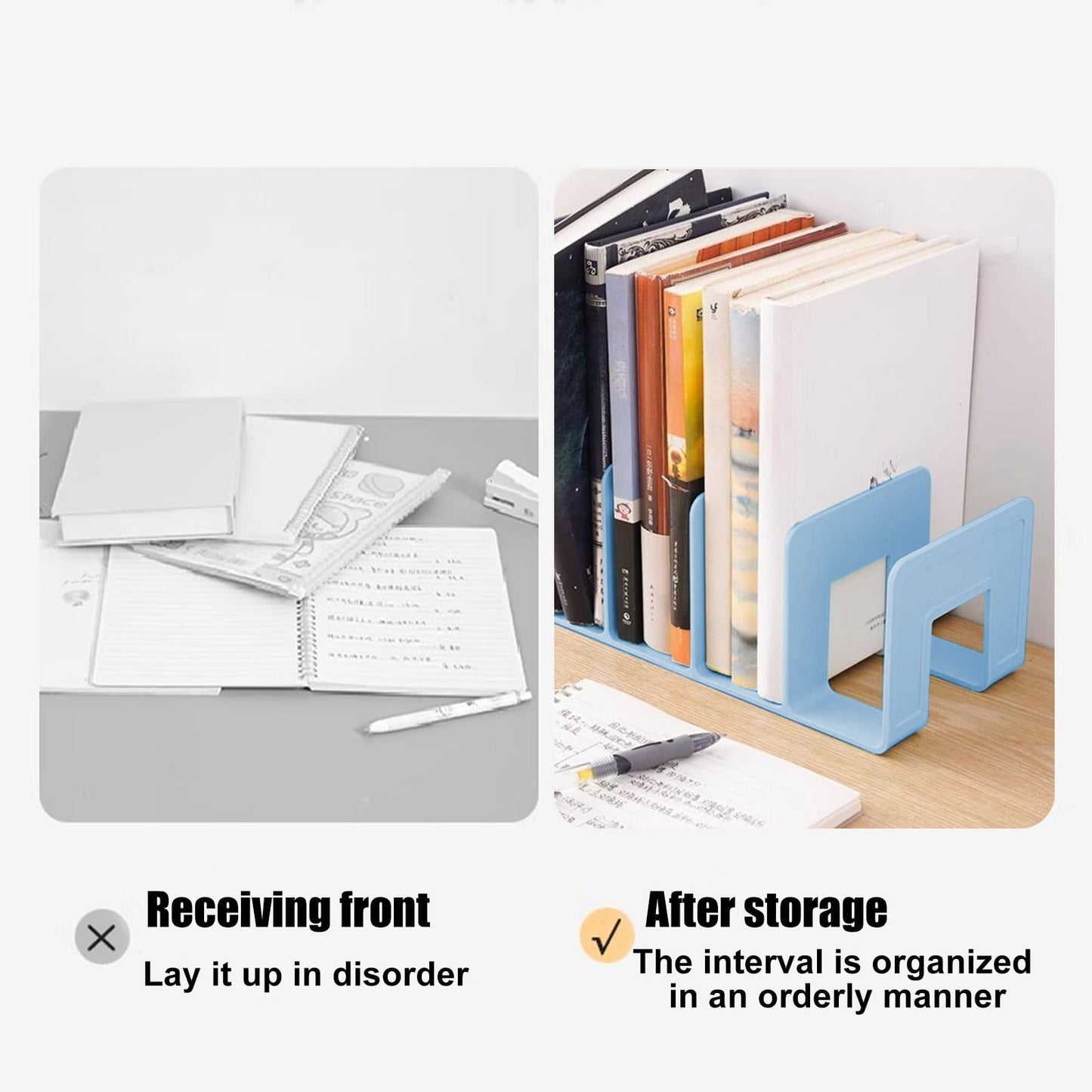 Acrylic Desk File Sorter, 4 Compartments Desktop File Organizer, Closet Organizer, Bookshelf Divider for Home Office Table Blue