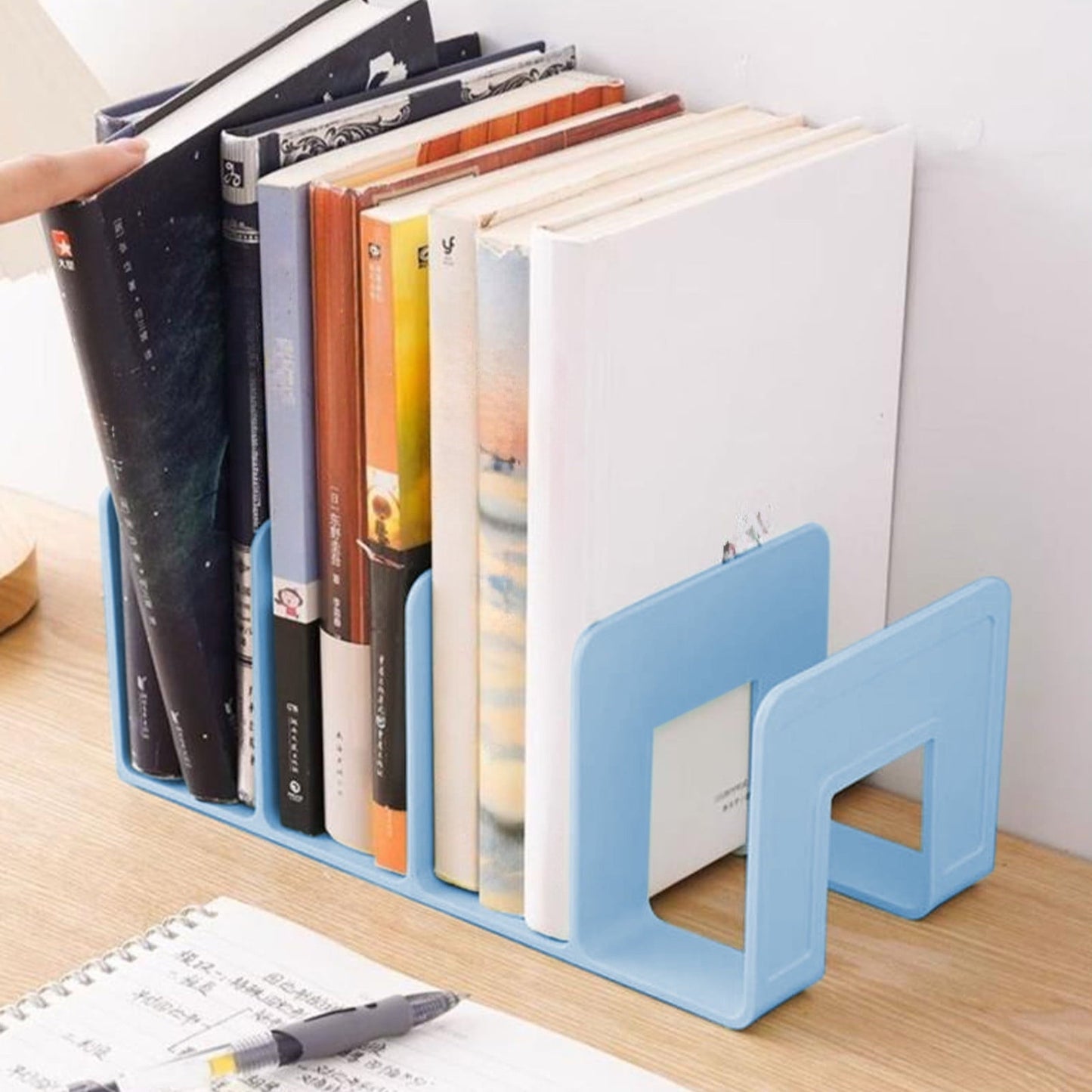 Acrylic Desk File Sorter, 4 Compartments Desktop File Organizer, Closet Organizer, Bookshelf Divider for Home Office Table Blue
