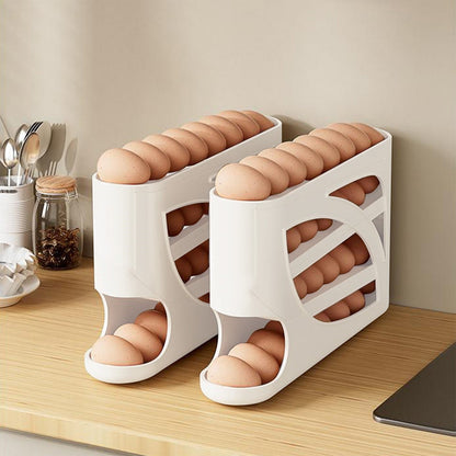 4 Tiers Egg Holder for Fridge, Automatic Scrolling Egg Rack Holder, Space-Saving Egg Dispenser Holder, Large Capacity Eggs Organizer Storage 30 Eggs for Fridge White