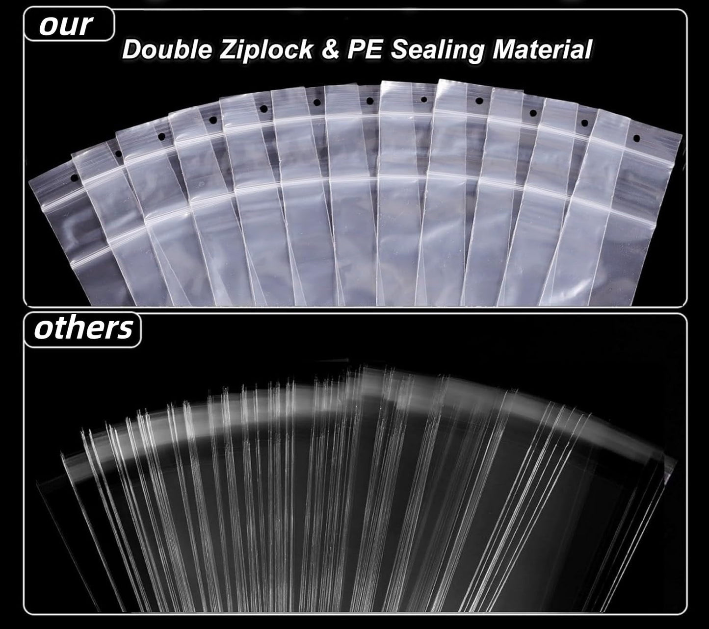 9.8x1.6" Double Ziplock PE Bags 100 Pack of Reclosable Long Plastic Bags QZS Clear Zipper Storage Bags Home Travel Accessories