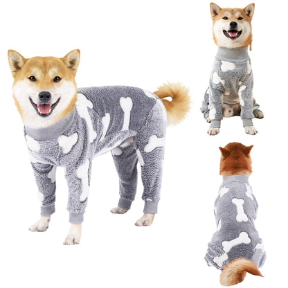 Bobasndm Turtleneck Dog Clothes Pajamas,Autumn Winter Dog Jumpsuit Coat,Winter Soft Warm Flannel Pajamas Jumpsuit for Medium Large Dog L Grey