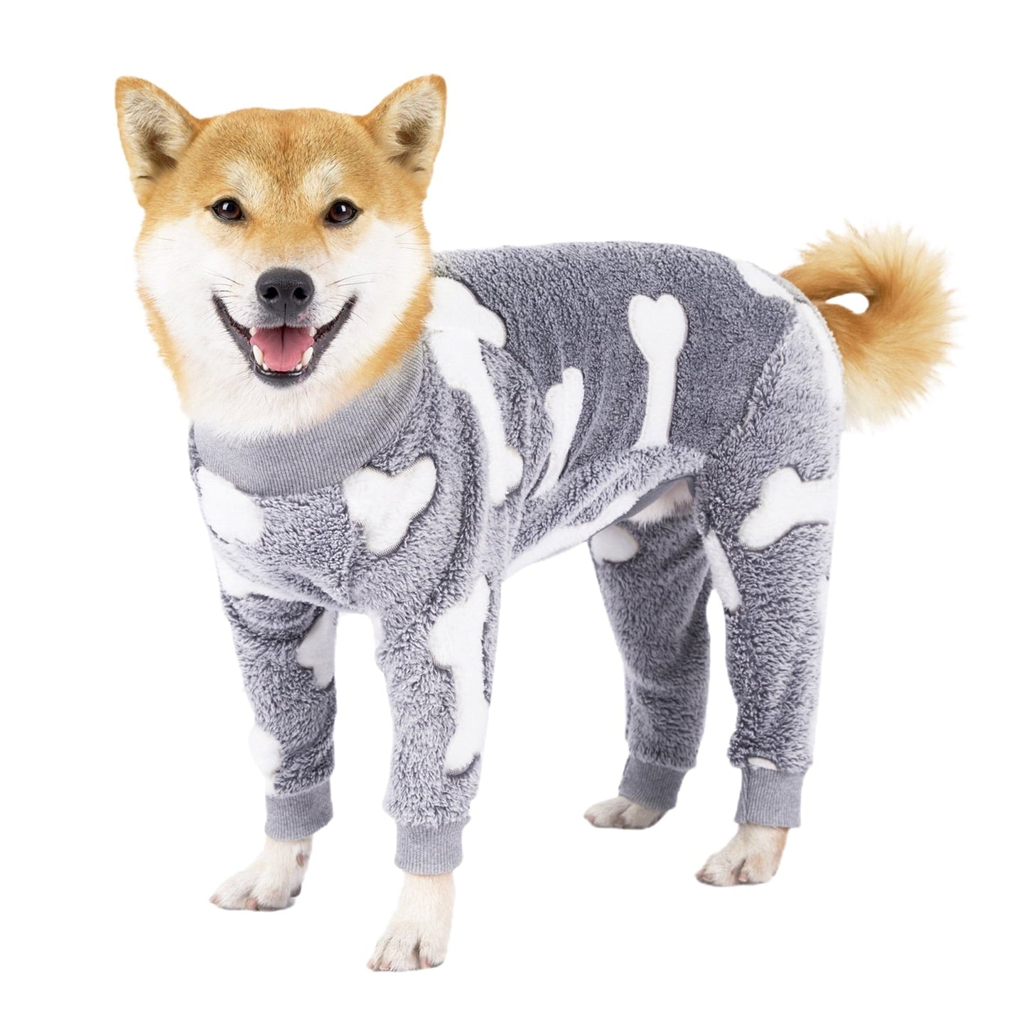 Bobasndm Turtleneck Dog Clothes Pajamas,Autumn Winter Dog Jumpsuit Coat,Winter Soft Warm Flannel Pajamas Jumpsuit for Medium Large Dog L Grey