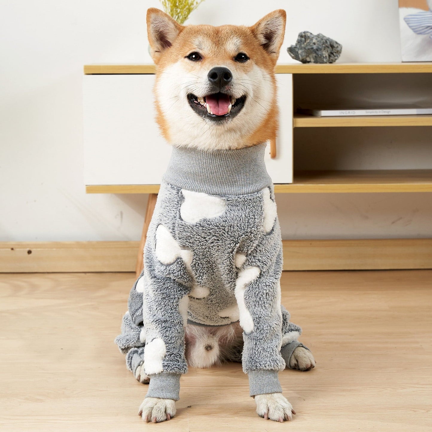 Bobasndm Turtleneck Dog Clothes Pajamas,Autumn Winter Dog Jumpsuit Coat,Winter Soft Warm Flannel Pajamas Jumpsuit for Medium Large Dog L Grey