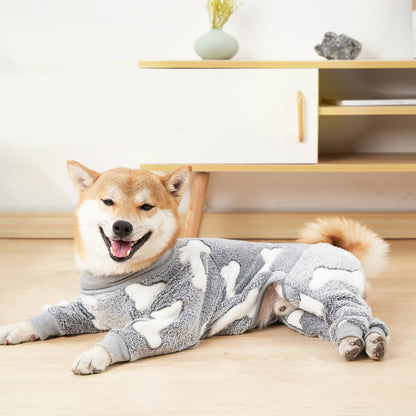Bobasndm Turtleneck Dog Clothes Pajamas,Autumn Winter Dog Jumpsuit Coat,Winter Soft Warm Flannel Pajamas Jumpsuit for Medium Large Dog L Grey