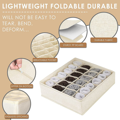 Tutuviw Wardrobe Clothes Organizer for Jeans, Upgraded Drawer Organizers for Clothing with Handle Foldable, Drawer Organizers Clothes(Gray,1PCS-M) 2PCS-24 Cell Beige