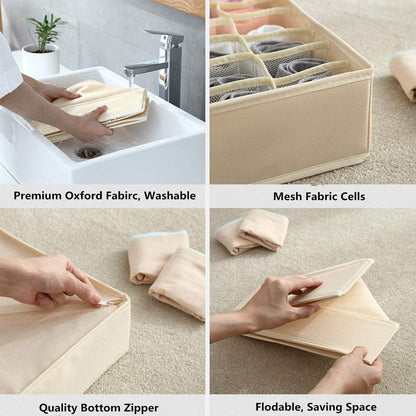 Tutuviw Wardrobe Clothes Organizer for Jeans, Upgraded Drawer Organizers for Clothing with Handle Foldable, Drawer Organizers Clothes(Gray,1PCS-M) 2PCS-24 Cell Beige