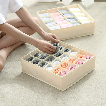 Tutuviw Wardrobe Clothes Organizer for Jeans, Upgraded Drawer Organizers for Clothing with Handle Foldable, Drawer Organizers Clothes(Gray,1PCS-M) 2PCS-24 Cell Beige