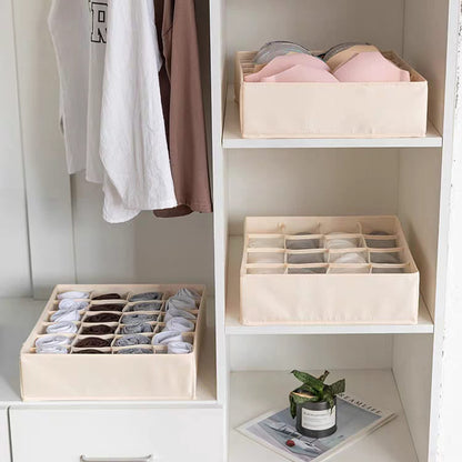 Tutuviw Wardrobe Clothes Organizer for Jeans, Upgraded Drawer Organizers for Clothing with Handle Foldable, Drawer Organizers Clothes(Gray,1PCS-M) 2PCS-24 Cell Beige