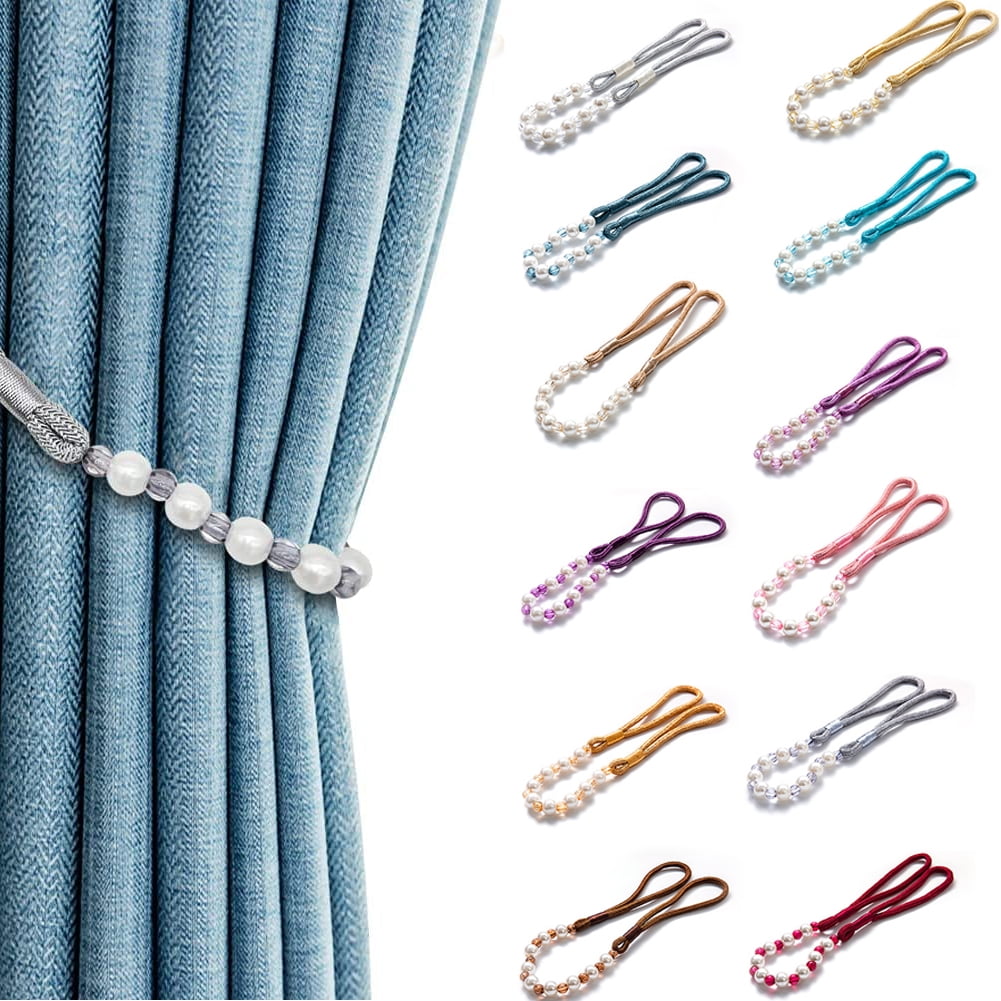 Visland 2 Pack Acrylic Pearl Curtain Tie Backs Curtain Hooks, Elegant Beads Curtain Rope Straps, Decorative Holdbacks Curtain Holders, 29in Golden Yellow