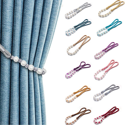 Visland 2 Pack Acrylic Pearl Curtain Tie Backs Curtain Hooks, Elegant Beads Curtain Rope Straps, Decorative Holdbacks Curtain Holders, 29in Golden Yellow