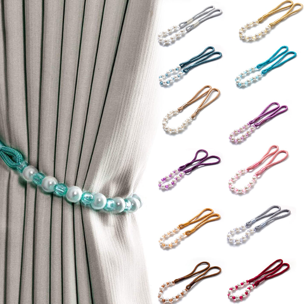 Visland 2 Pack Acrylic Pearl Curtain Tie Backs Curtain Hooks, Elegant Beads Curtain Rope Straps, Decorative Holdbacks Curtain Holders, 29in Golden Yellow