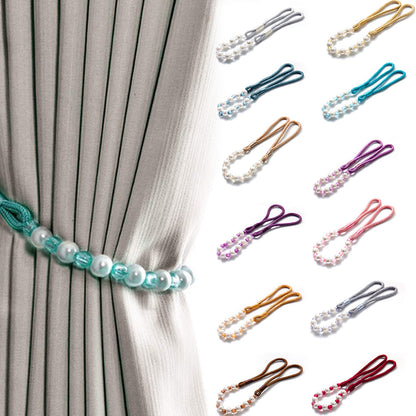 Visland 2 Pack Acrylic Pearl Curtain Tie Backs Curtain Hooks, Elegant Beads Curtain Rope Straps, Decorative Holdbacks Curtain Holders, 29in Golden Yellow