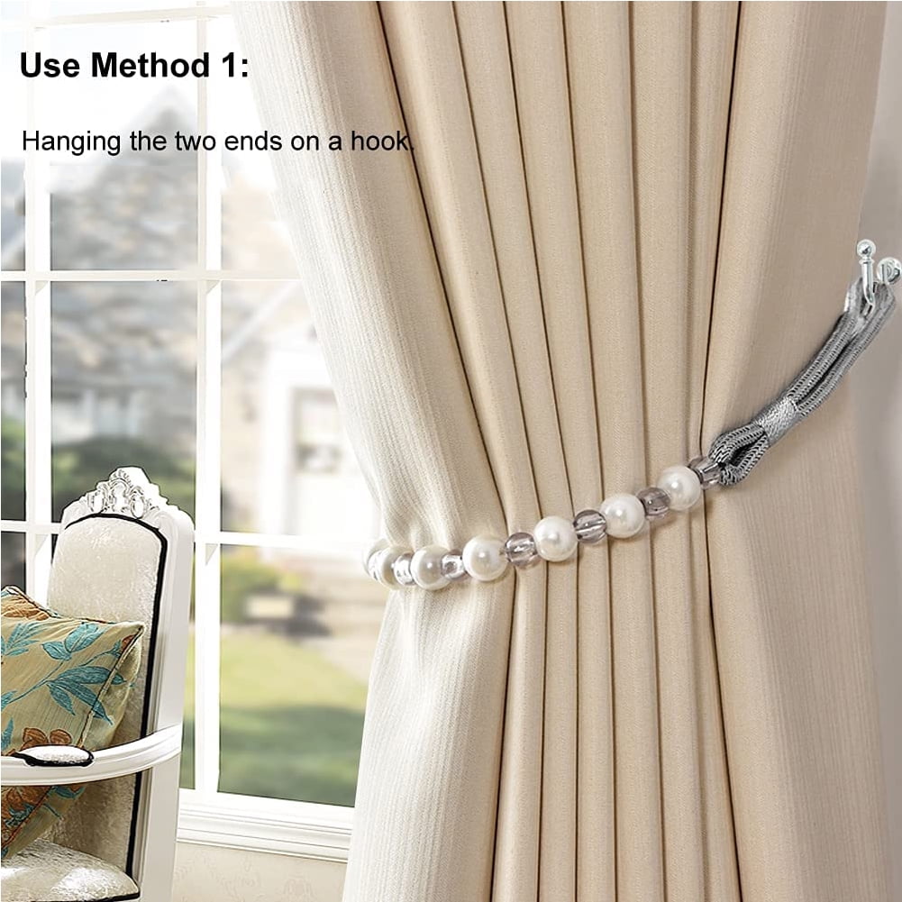 Visland 2 Pack Acrylic Pearl Curtain Tie Backs Curtain Hooks, Elegant Beads Curtain Rope Straps, Decorative Holdbacks Curtain Holders, 29in Golden Yellow