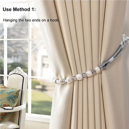 Visland 2 Pack Acrylic Pearl Curtain Tie Backs Curtain Hooks, Elegant Beads Curtain Rope Straps, Decorative Holdbacks Curtain Holders, 29in Golden Yellow