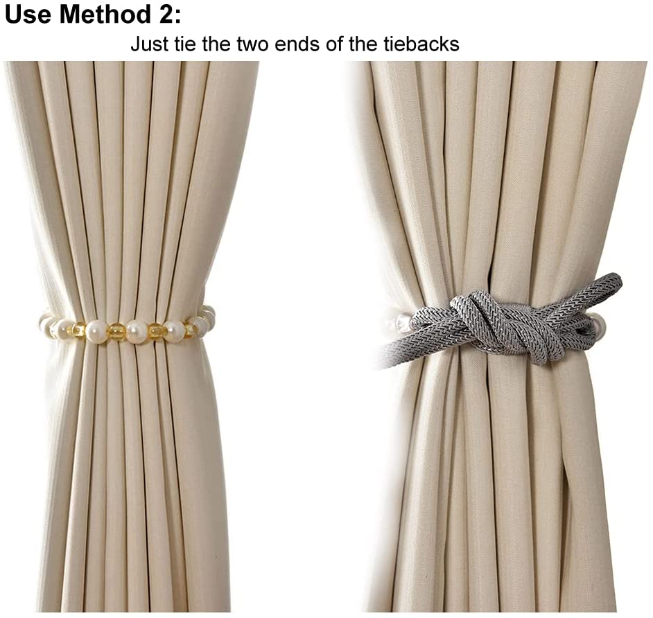 Visland 2 Pack Acrylic Pearl Curtain Tie Backs Curtain Hooks, Elegant Beads Curtain Rope Straps, Decorative Holdbacks Curtain Holders, 29in Golden Yellow