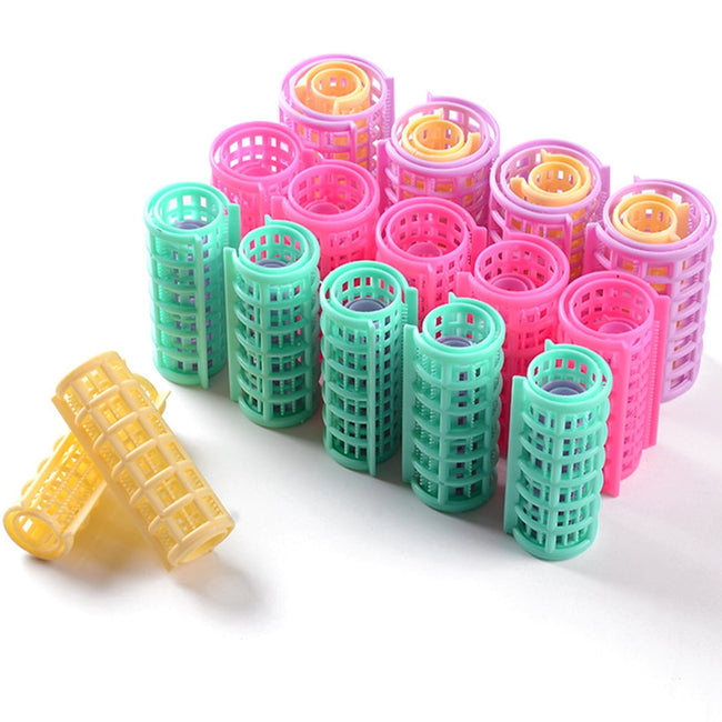 CIYAPED 30 Pieces Plastic Hair Rollers Curlers Snap Rollers Self Grip Rollers Hairdressing Curlers No Heat Hair Curlers for DIY Hairdressing Hair Salon Hair Barber Yellow/Green/Red/Purple Main Image