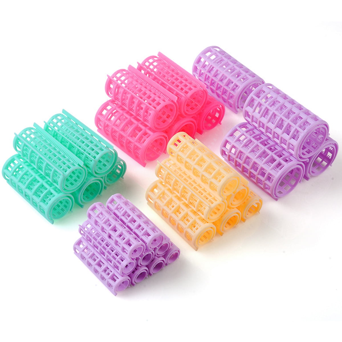 CIYAPED 30 Pieces Plastic Hair Rollers Curlers Snap Rollers Self Grip Rollers Hairdressing Curlers No Heat Hair Curlers for DIY Hairdressing Hair Salon Hair Barber Yellow/Green/Red/Purple.