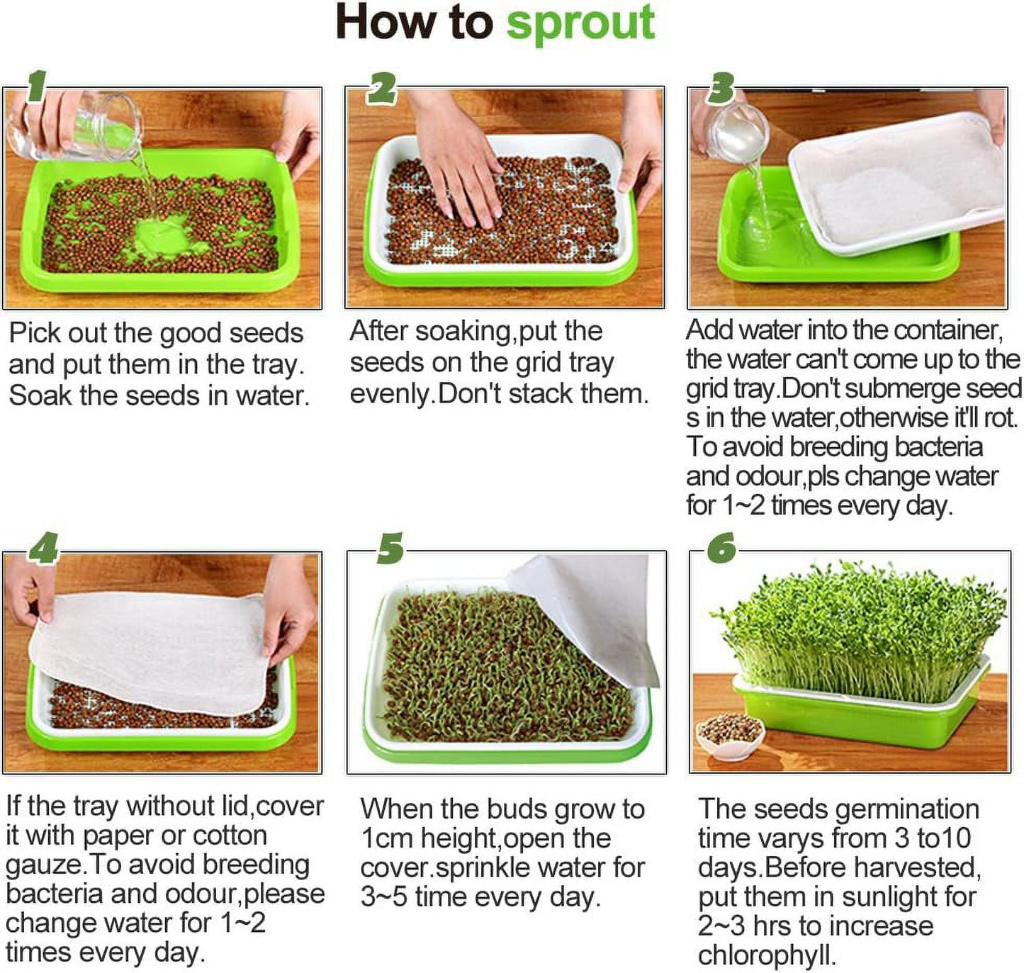 Tutuviw BPA Free Hydroponics Soilless Seeds Sprouter Microgreen Seed Sprouter Trays Seed Germination Double Tier Grow Trays with Lid 1PCS-Seed Sprouter Tray+Lid