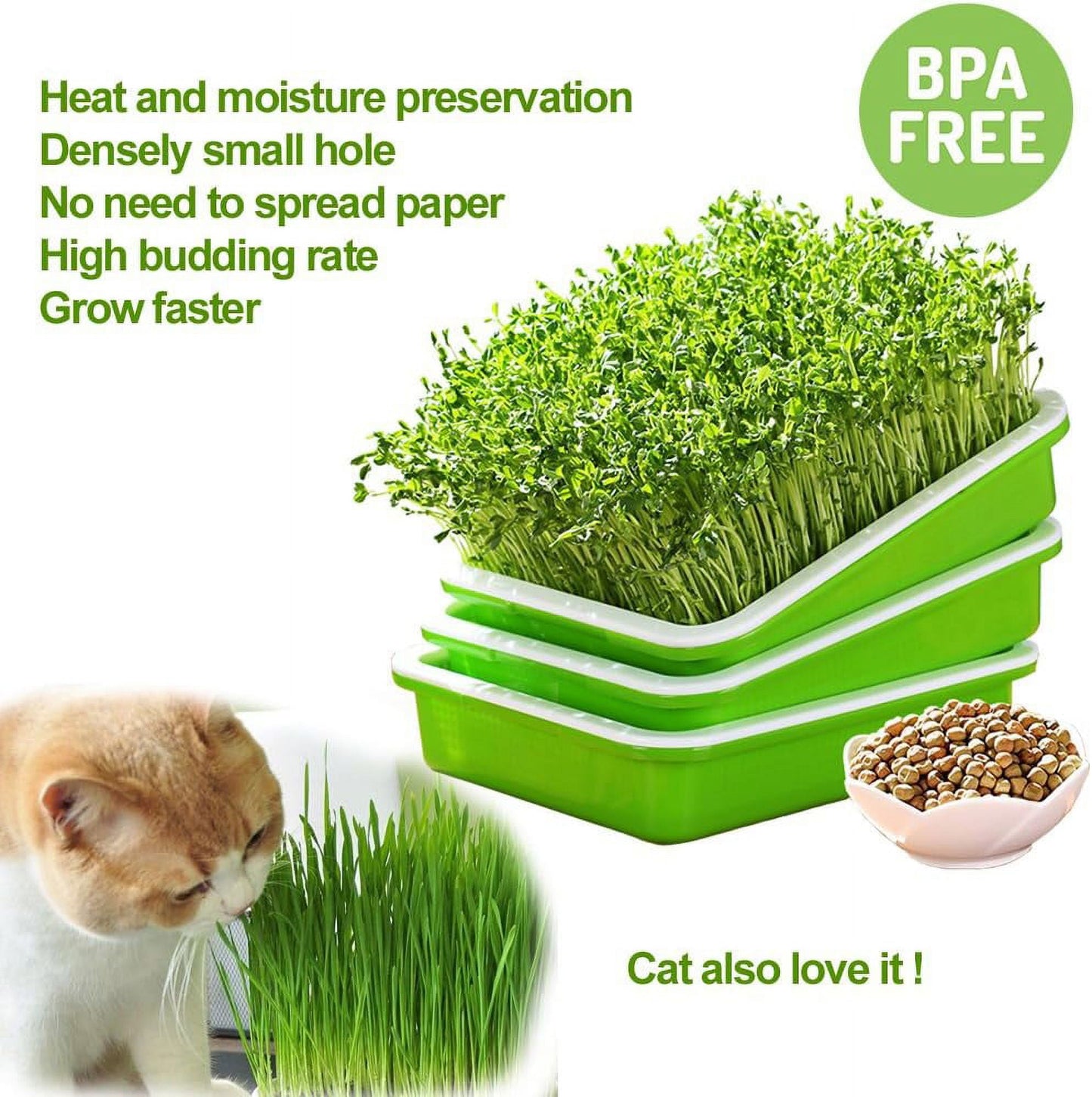 Tutuviw BPA Free Hydroponics Soilless Seeds Sprouter Microgreen Seed Sprouter Trays Seed Germination Double Tier Grow Trays with Lid 1PCS-Seed Sprouter Tray+Lid