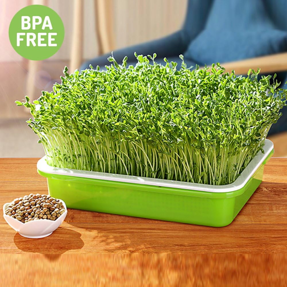 Tutuviw BPA Free Hydroponics Soilless Seeds Sprouter Microgreen Seed Sprouter Trays Seed Germination Double Tier Grow Trays with Lid 1PCS-Seed Sprouter Tray+Lid