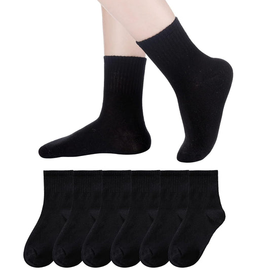 Holzlrgus Kids Athletic Crew Socks Boys Girls Cotton School Uniform Casual Basic Socks 6 Pairs 6 - 8 Years Black