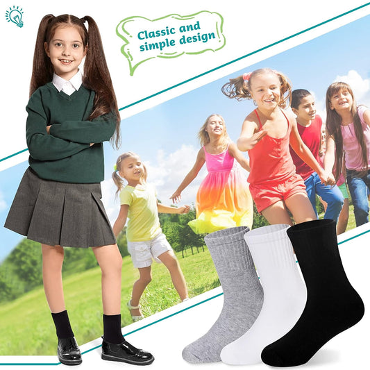 Holzlrgus Kids Athletic Crew Socks Boys Girls Cotton School Uniform Casual Basic Socks 6 Pairs 9 - 12 Years Black
