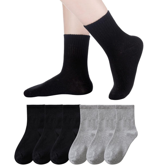 Holzlrgus Kids Athletic Crew Socks Boys Girls Cotton School Uniform Casual Basic Socks 6 Pairs 6 - 8 Years Black + Gray