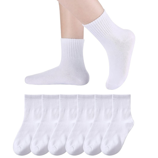 Holzlrgus Kids Athletic Crew Socks Boys Girls Cotton School Uniform Casual Basic Socks 6 Pairs 3-5T White