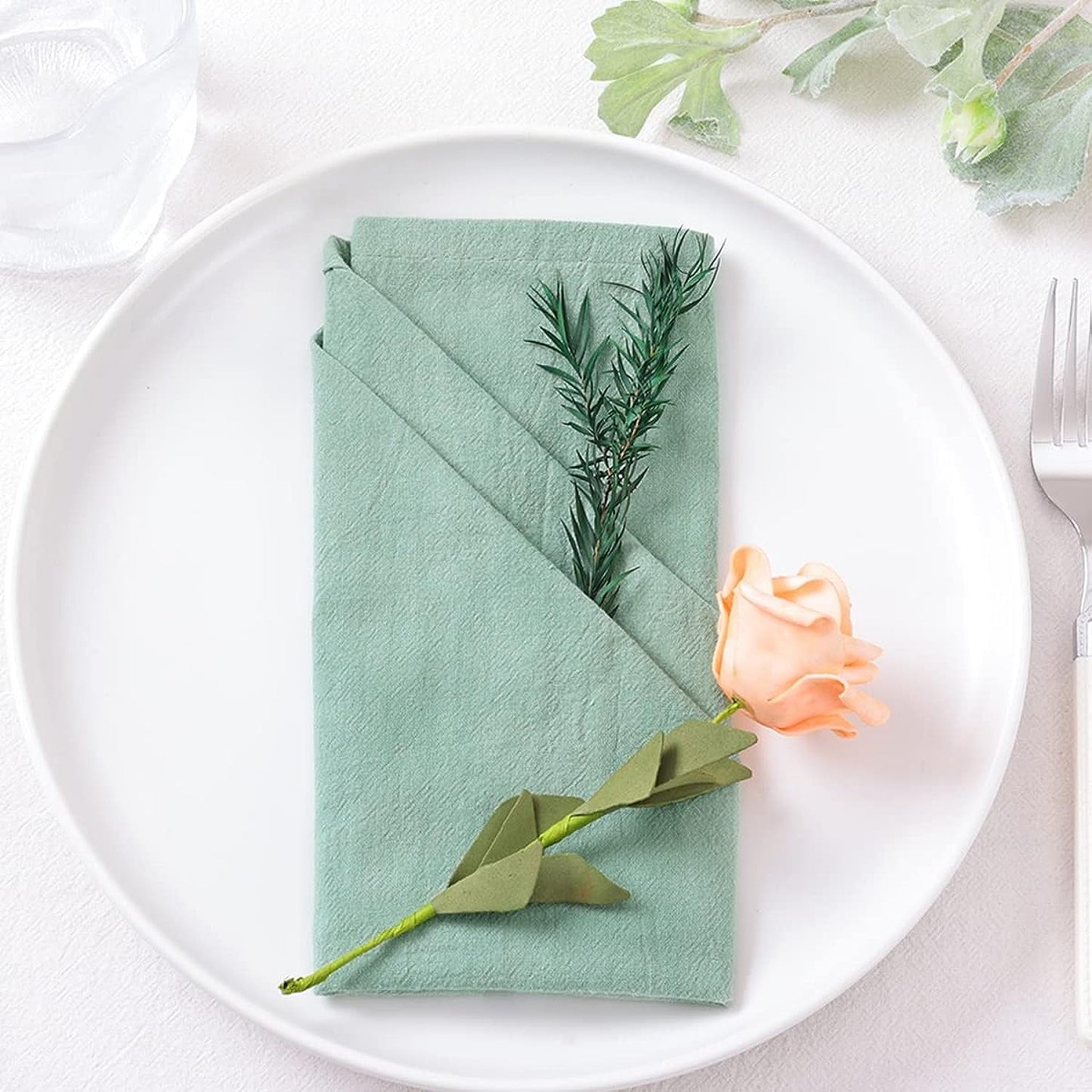 Holzlrgus Cotton Linen Napkins Bulk 17"x17" Stonewashed Cloth Dinner Napkins Rustic Thick Table Napkins for Fall Thanksgiving Christmas Party Wedding Decoration (Set of 4, Sage) Sage