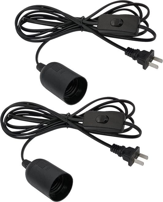Plug in Hanging Light Kit, Retro Hanging Lights with Plug in Cord, E26 E27 Industrial Pendant Light Fixture, 5.9 FT Cord with On/Off Switch Hanging Lamp for Living Room Bedroom 2 Pack Black