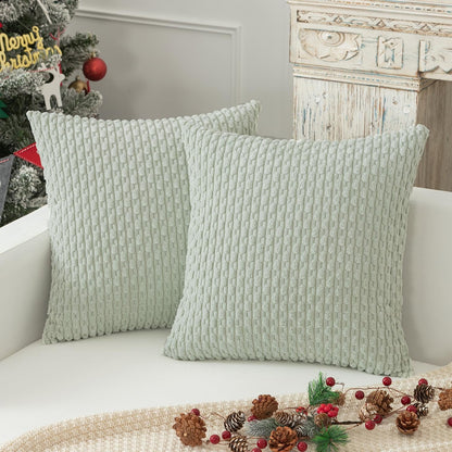 Holzlrgus Fall Set of 2 Striped Textured Velvet Corduroy Decorative Europe Sham Seasonal Autumn Throw Pillow Cushion Cover for Couch, (60x60 cm, 24inch), Burnt Brick 20 x 20-Inch Yellow