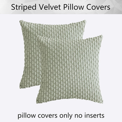 Holzlrgus Fall Set of 2 Striped Textured Velvet Corduroy Decorative Europe Sham Seasonal Autumn Throw Pillow Cushion Cover for Couch, (60x60 cm, 24inch), Burnt Brick 20 x 20-Inch Yellow