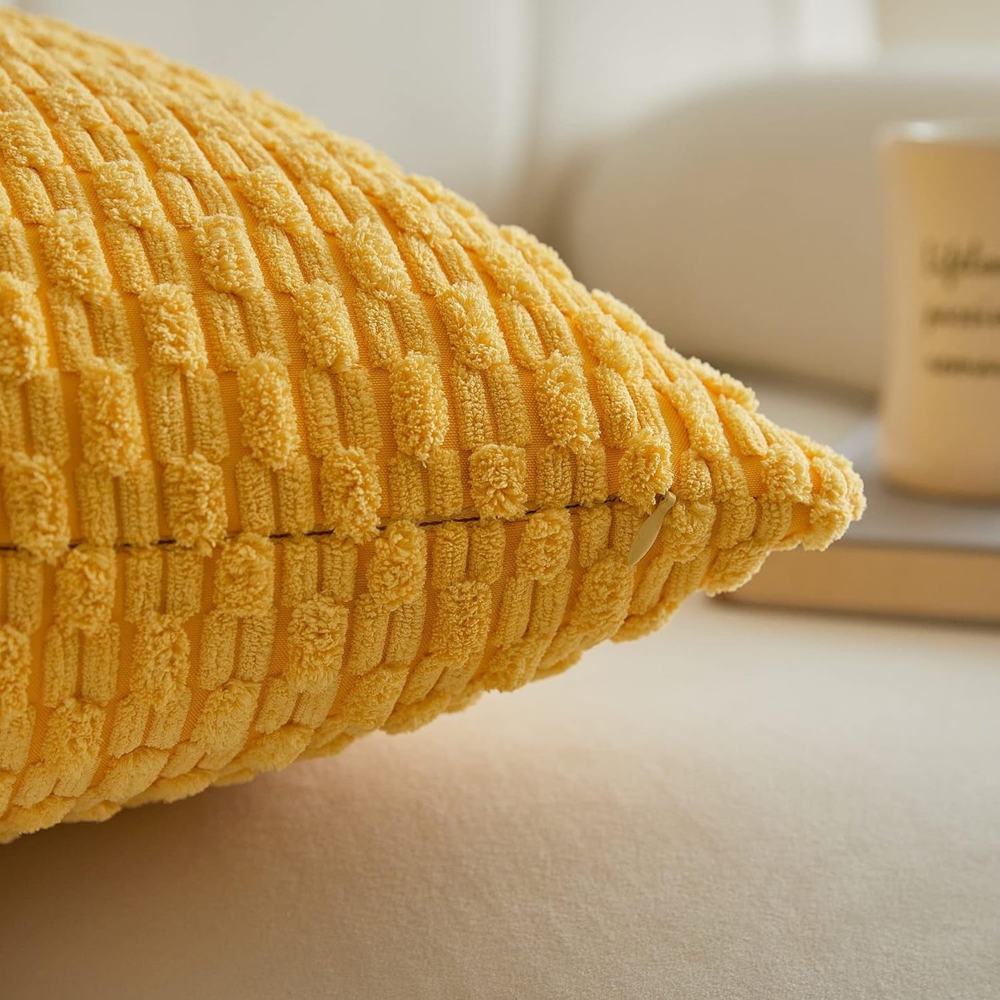 Holzlrgus Fall Set of 2 Striped Textured Velvet Corduroy Decorative Europe Sham Seasonal Autumn Throw Pillow Cushion Cover for Couch, (60x60 cm, 24inch), Burnt Brick 24 x 24-Inch Yellow