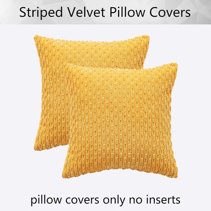 Holzlrgus Fall Set of 2 Striped Textured Velvet Corduroy Decorative Europe Sham Seasonal Autumn Throw Pillow Cushion Cover for Couch, (60x60 cm, 24inch), Burnt Brick 24 x 24-Inch Yellow