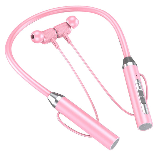 Neckband Bluetooth Headphones Wireless Earbuds with Microphone Flashlight Around the Neck Waterproof Sport Headset Noise Cancelling Ear Buds 120H Playtime for Running Cycling Cell Phone Pink