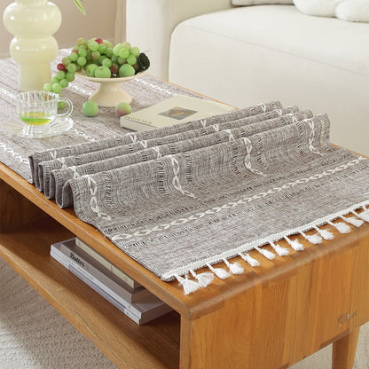 WCHUANG Coffee Table Cloth, Table Cover with Pockets and Tassel, Cotton Linen Rectangle Tablecloths Washer Dryer Fridge Top Dust Cover
