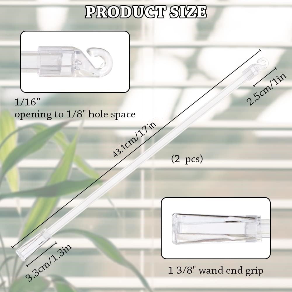 Tutuviw 17 Inches Blind Tilt Wand with Hook and Handle, Acrylic Clear Blind Rod Replacement, Blind Opener Stick Long, Vertical Blind Wand Control Part Opener Accessory (2 Sets)