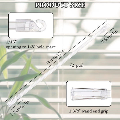 Tutuviw 17 Inches Blind Tilt Wand with Hook and Handle, Acrylic Clear Blind Rod Replacement, Blind Opener Stick Long, Vertical Blind Wand Control Part Opener Accessory (2 Sets)