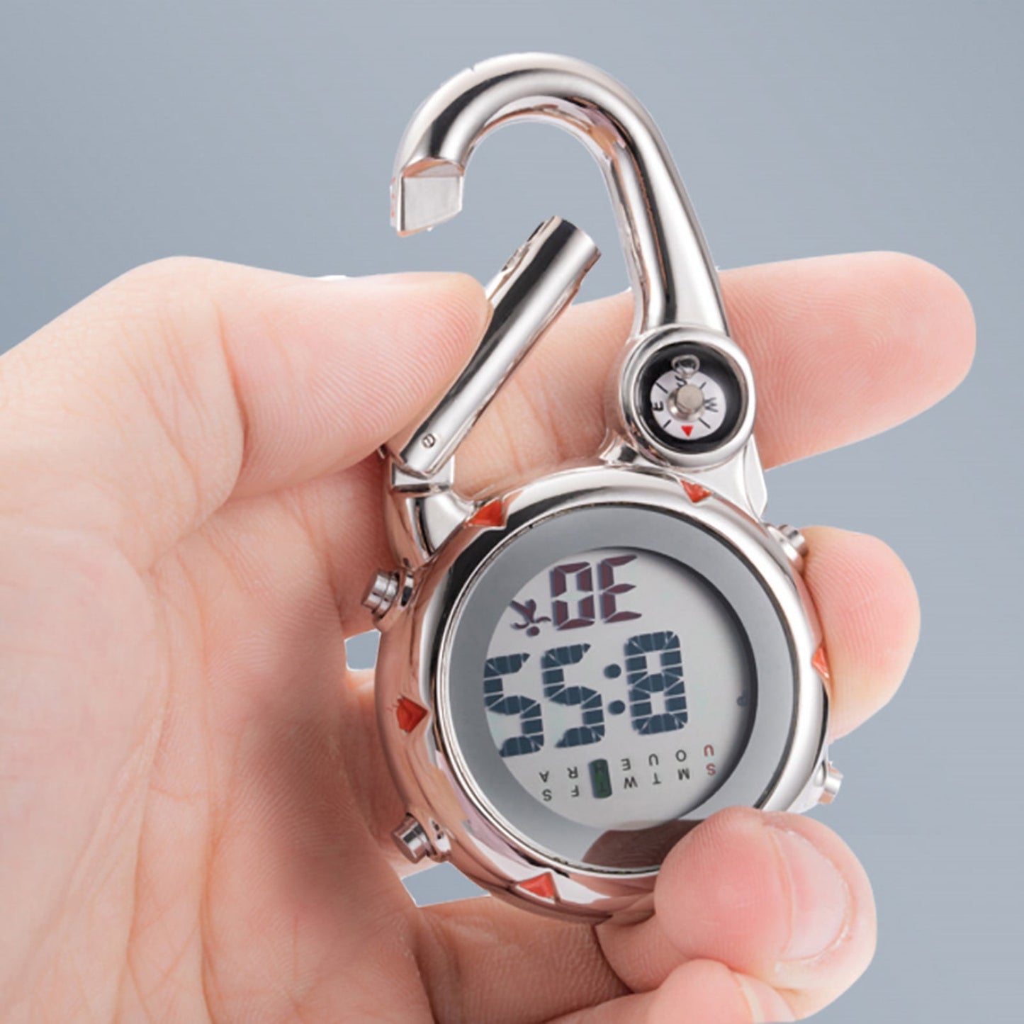 Digital Carabiner Watch Luminous Anti-scratch Precise Backpack Belt Pocket Clip on Watch for Outdoor Orange