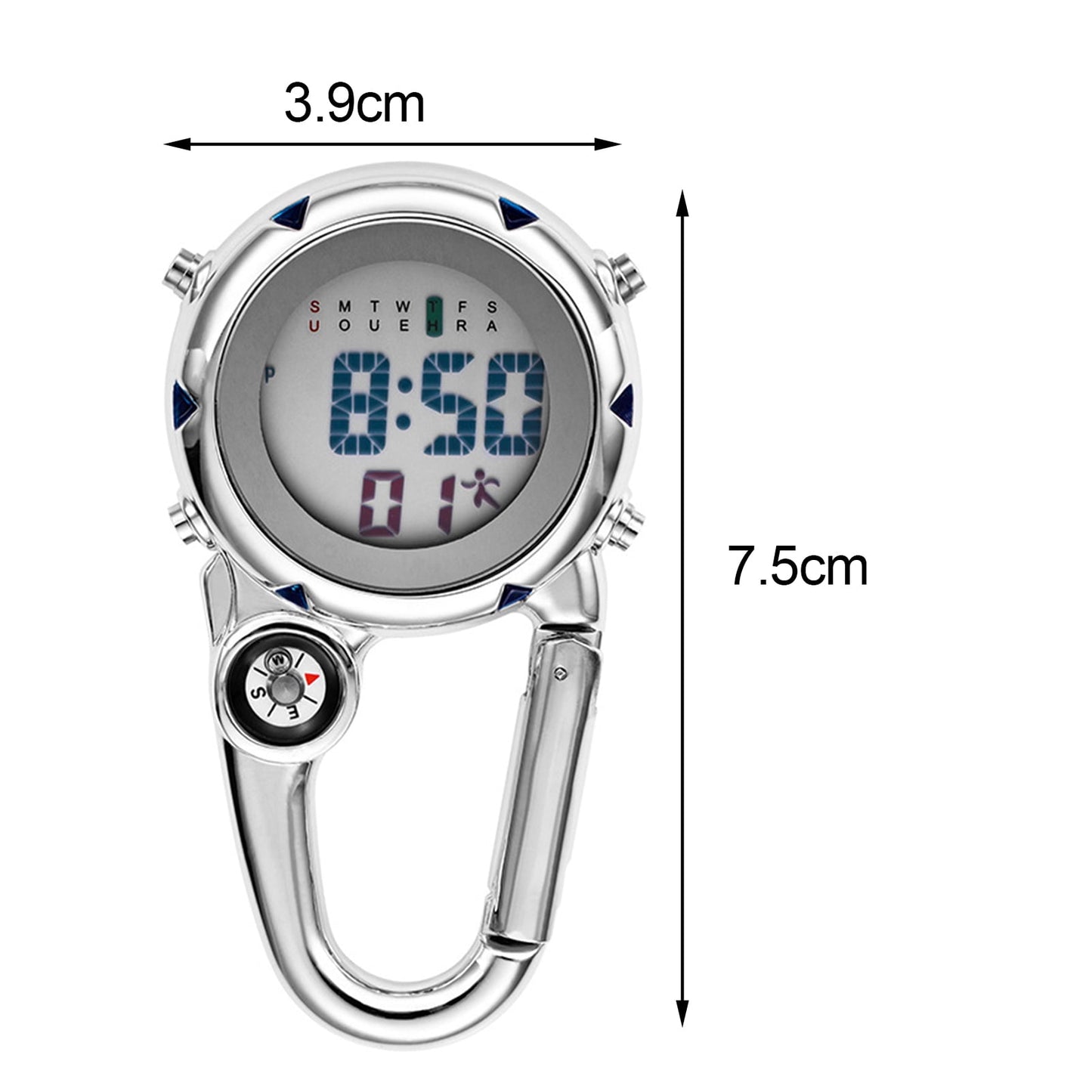 Digital Carabiner Watch Luminous Anti-scratch Precise Backpack Belt Pocket Clip on Watch for Outdoor Orange