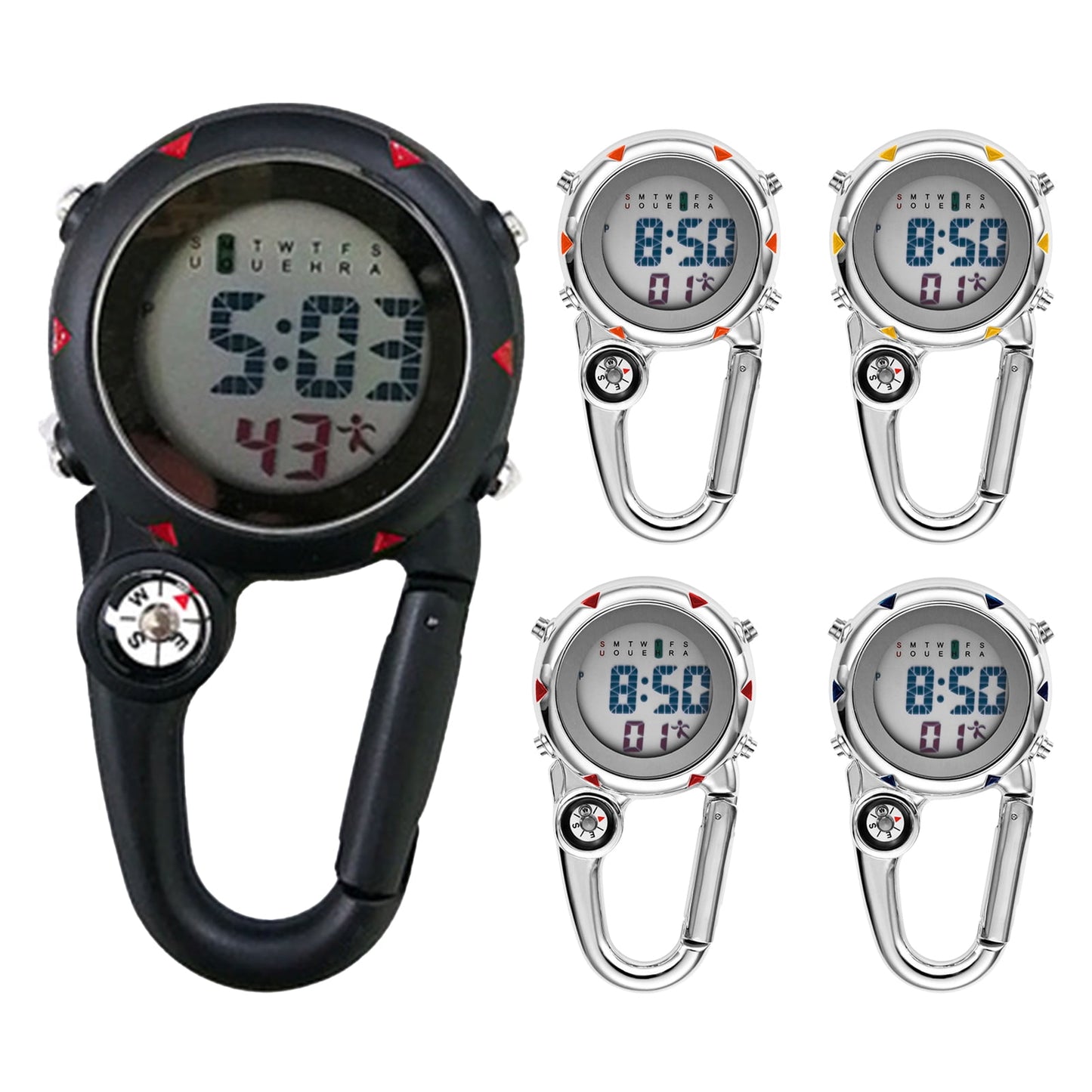 Digital Carabiner Watch Luminous Anti-scratch Precise Backpack Belt Pocket Clip on Watch for Outdoor Orange