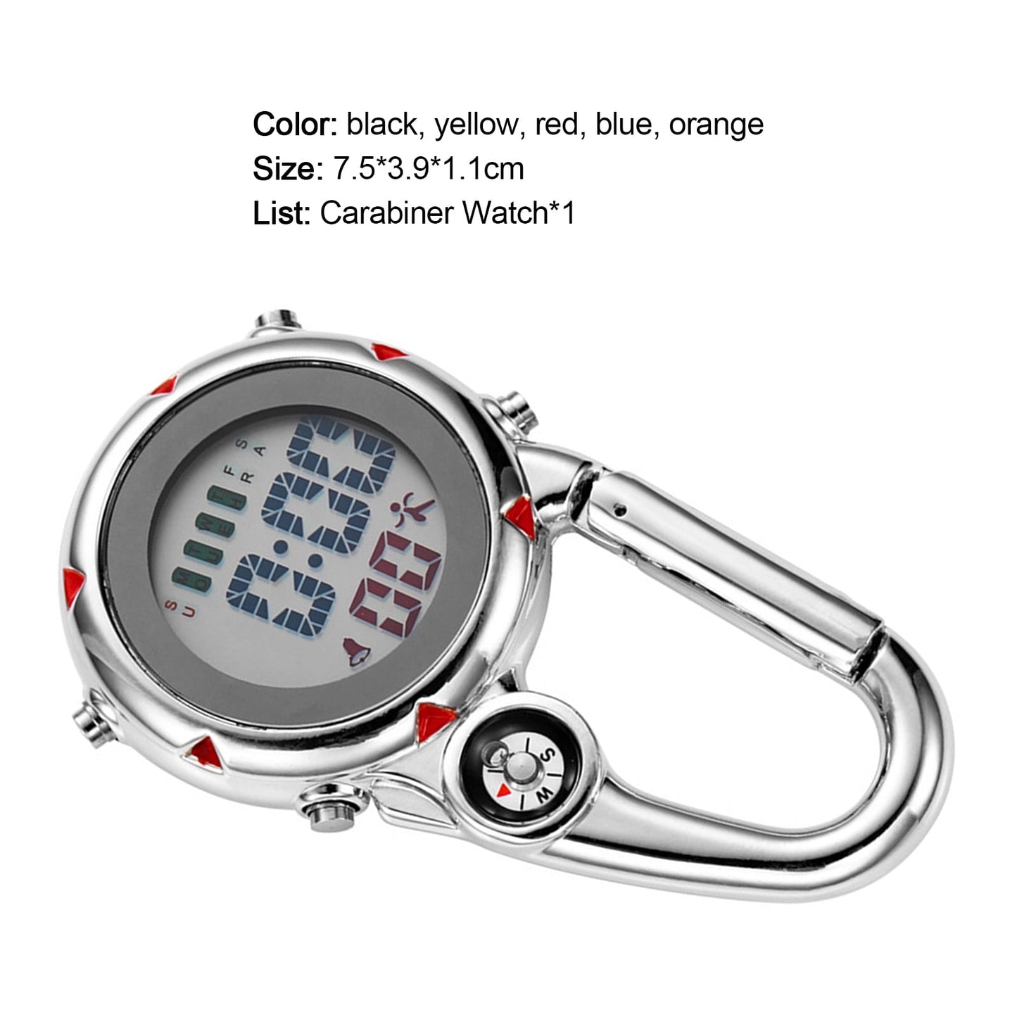 Digital Carabiner Watch Luminous Anti-scratch Precise Backpack Belt Pocket Clip on Watch for Outdoor Orange