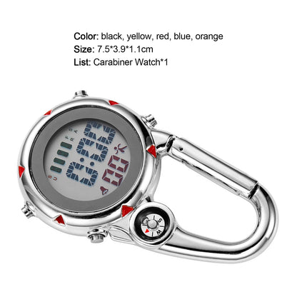 Digital Carabiner Watch Luminous Anti-scratch Precise Backpack Belt Pocket Clip on Watch for Outdoor Orange