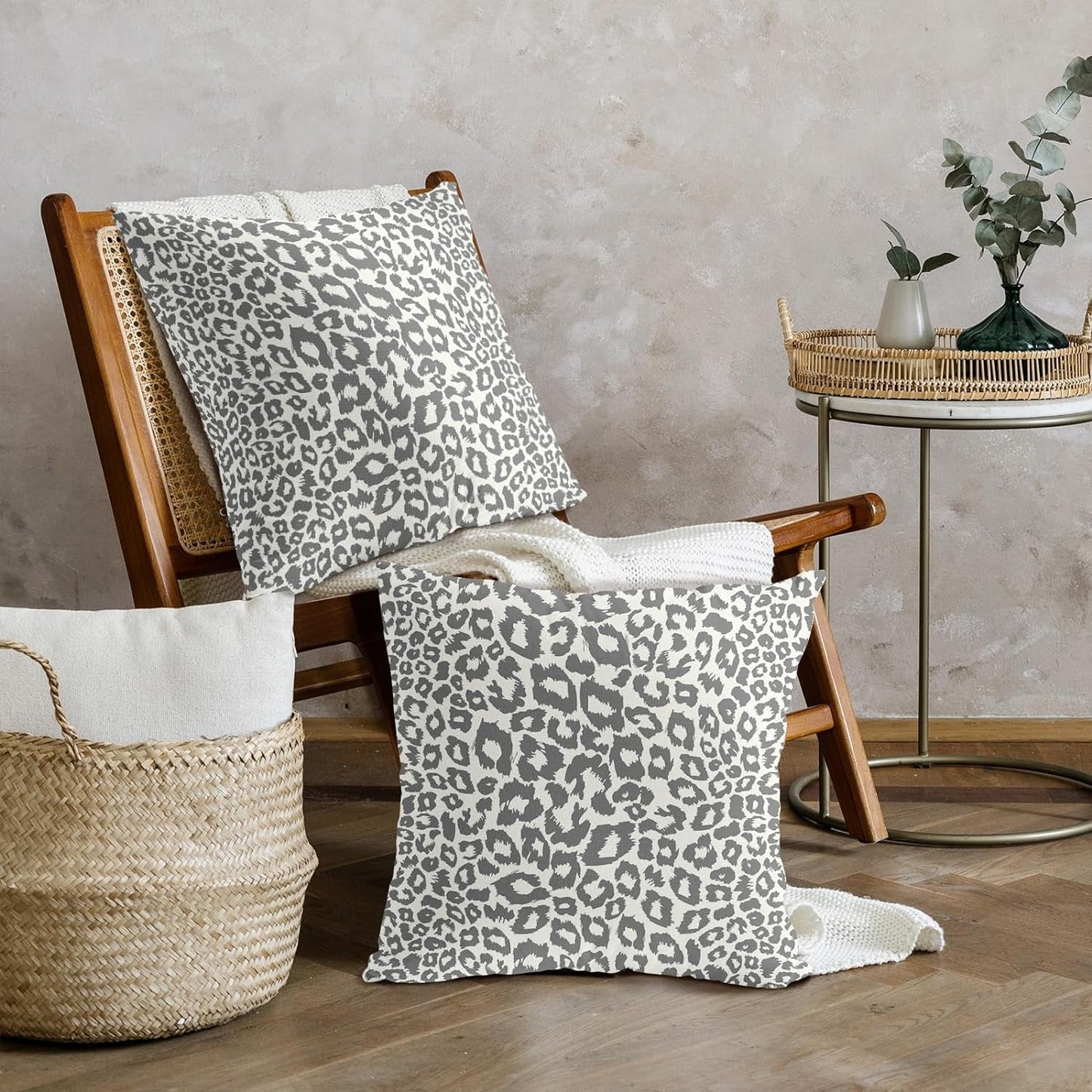 Lime Green White Leopard Print Pillow Covers 18x18 Inch Set of 2 Cheetah Animal Spots Decorative Throw Pillows For Couch Farmhouse Chinoiserie Pillow Cases Home Decor For Room Sofa Bed Porch Outdoor 20" x 20" Aqua Leopard